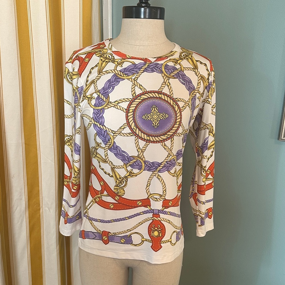 Elegant Chain Print Women's Blouse - Red, Purple, Gold